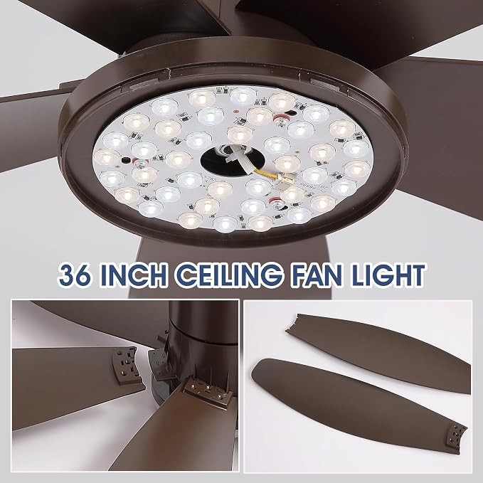 Surtime 36IN Ceiling Fans with Light and Remote/APP Control, 5-Blade Reversible Motor Ceiling Fan, 3-Color Dimmable Lighting, All-Brown Finish
