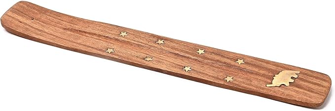 Incense Garden Wooden Incense Holder for Sticks with Inlays of Brass Sun 10 inches Long (Elephant)