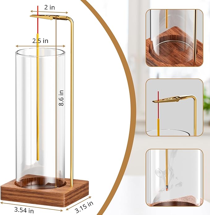 HzTinT Incense Holder for Sticks, Insence-Stick Holder, Anti-Ash Flying No Mess Incense Burner, Incense Stick Holder with Glass Ash Catcher, for Yoga Spa Meditation Home Decor(1 Pack)