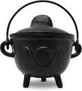 New Age Imports, Inc. Triple Moon Cast Iron Cauldron w/Handle & lid, Ideal for smudging, Incense Burning, Ritual Purpose, Decoration, Halloween Decoration, Candle Holder, etc. (Triple Moon - BR91)