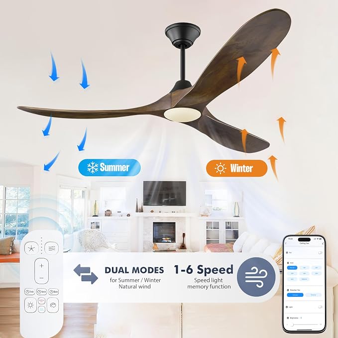 70 inch Large Ceiling Fans with Lights, Outdoor Ceiling Fan for Patios Waterproof, 3 Blades Propeller Wood Ceiling Fan, Smart Ceiling Fans with Remote & APP for Indoor Exterior Porch Commercial