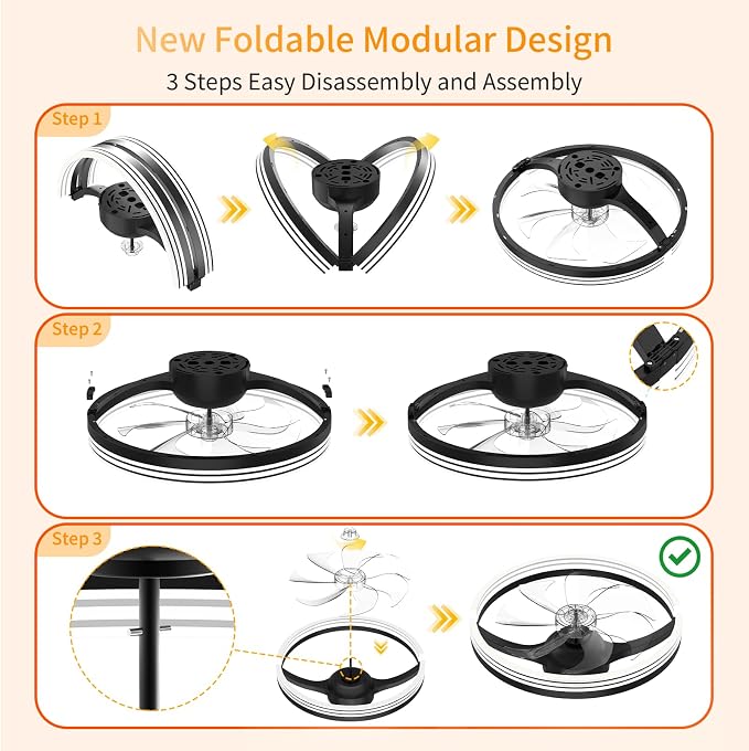 Ceiling Fans with Lights and Remote, 20" Low Profile Flush Mount Ceiling Fan, 3000-6500K Dimmable LED Fandelier, 6 Quiet Speeds for Bedroom