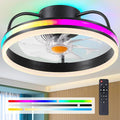 Ceiling Fan-Low Profile Ceiling Fan with Light - Modern Flush Mount Ceiling Fan ,16" RGB Dimmable LED Enclosed Ceiling Fans,Modern Bladeless LED-RGB Ambient Light for Bedroom Kids Room Party（Black）