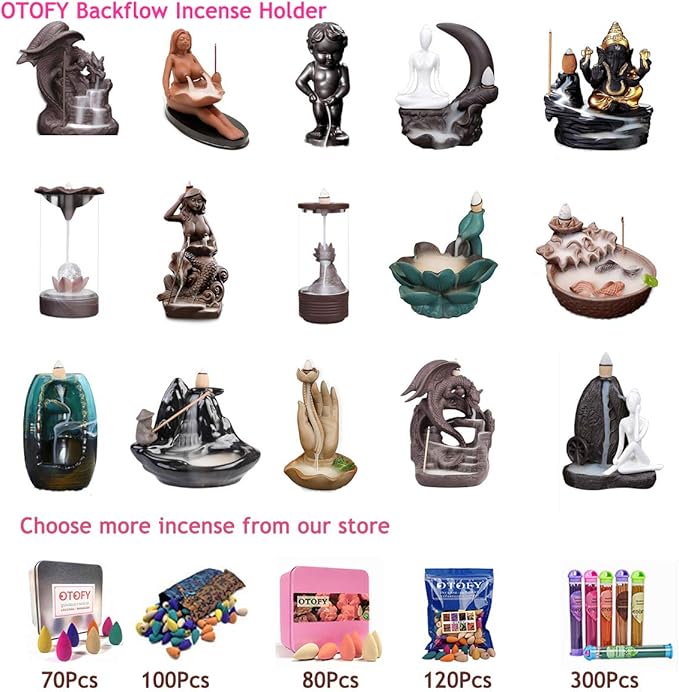 OTOFY Beauty Maid Red Porcelain Ceramic Incense Holder Backflow Incense Burner Incense Cone Sticks Holder Artwork Home Décor Craftwork Figurine