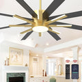 72 inch Large Ceiling Fans with Lights and Remote，Indoor/Outdoor Modern Ceiling Fan for Living Room Patio，6 Speed Reversible，8 Blades and 9 Lights，3 CCT，Black Gold