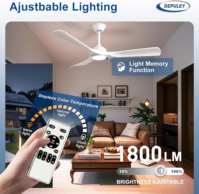 Depuley Ceiling Fan with Light and Remote: 52 Inch White 3 Blade Outdoor Fans for Patios - Dimmable Indoor Fan with Lights Fandelier for Gazebo