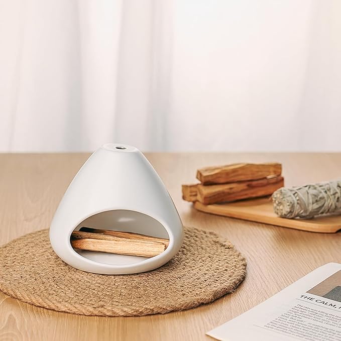 Palo Santo Holder, Modern Incense Burner, Ceramic Smudge Bowl for Yoga, Meditation and Energy Cleansing, Meditation Zen Decor for Home Office (White)