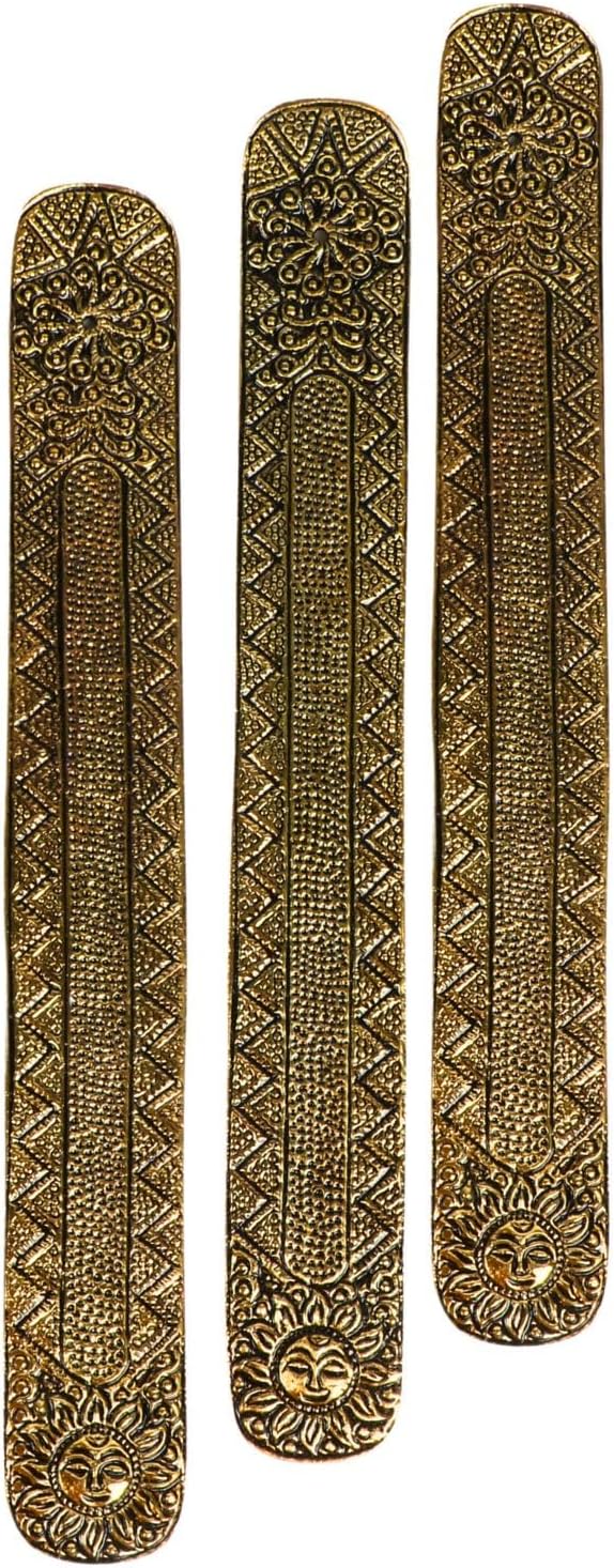 Hosley Antique Gold Aluminium Incense Holders. Set of 6 Each 9.5-Inch-Long Holder, Rich Antique Gold Finish Adding Rustic Charm to Any Room, Perfect for Home Ambiance and Décor