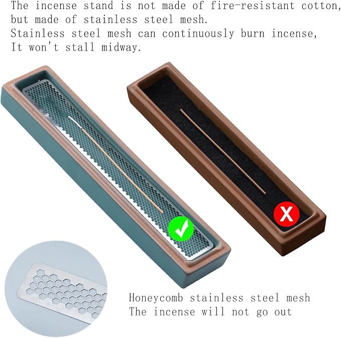 CEREMONY Incense Holder for Sticks, Ceramic Insence-Stick Holder Ash Catcher, Incense Holder Timkburner for Meditation Yoga Spa Room Incense Holder (Mesh-Green)