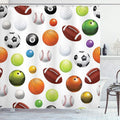 Ambesonne Sports Shower Curtain, Colorful Look Different Type of Balls Various Sports Professional Hobby Leisure Time Activity Themes, Cloth Fabric Bathroom Set with Hooks, 69" W x 75" L, Black Green