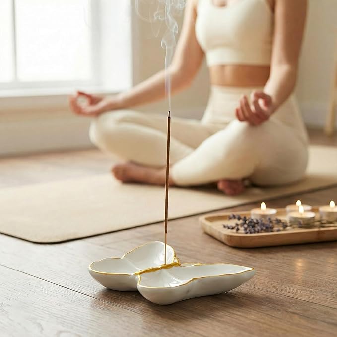 Butterfly Incense Holder for Sticks, Handmade Ceramic Incense Burner, Sage Stick Burner and Palo Santo Holder for Zen Yoga Spa Meditation Home Decor, Butterfly Spiritual Gifts for Women Mom