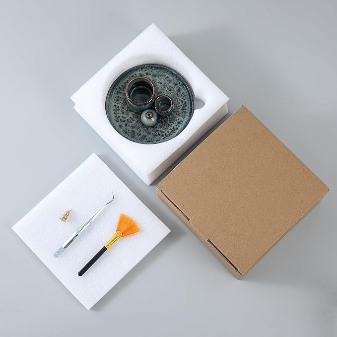 5 in 1 Incense Holder Burner, 5.9" Ceramic Holder for Burning Palo Santo Sage Candle and Incense Sticks Cones, Ash Catcher Tray for Meditation Room Home Décor (Bluegrey)