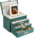 BOOVO Jewelry Boxes for Women, White and Black 6 Layer Large Jewelry Box for Necklace, Bracelet, Earrings, Rings Storage, Jewelry holder Organizer for Girls Gift (Green, 5 Layer)