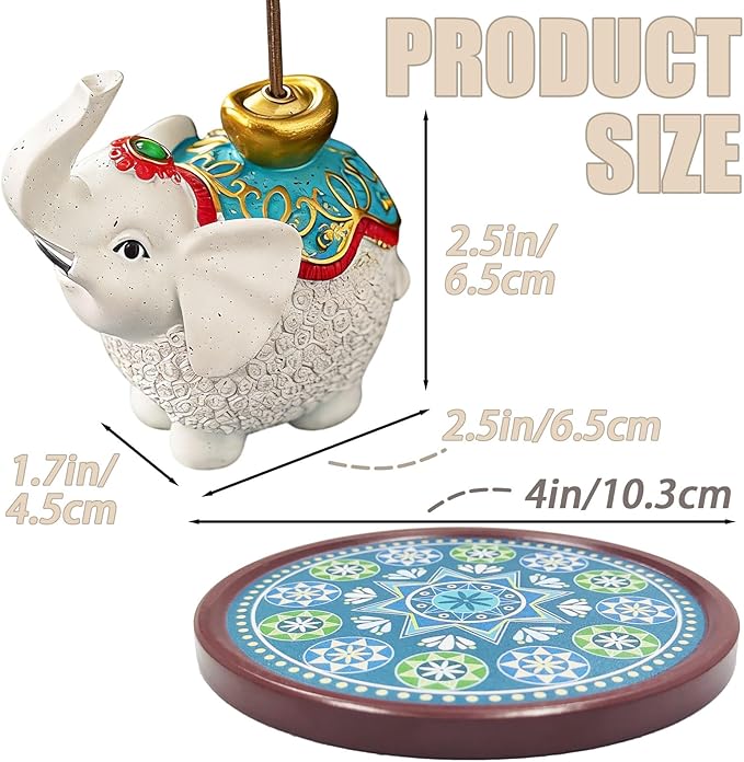 Resin Elephant Incense Stick Holder with Ash Catcher, Small Cute Elephant Incense Burner Holder, Incense Holder for Sticks for Yoga,Meditation,Home Living Room Office Decor, 1 Piece