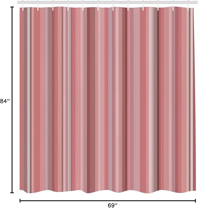 Ambesonne Stripes Shower Curtain, Abstract Ocean Inspired Palette Lines Geometrical Image Illustration, Cloth Fabric Bathroom Decor Set with Hooks, 84" Long Extra, Pale Pink