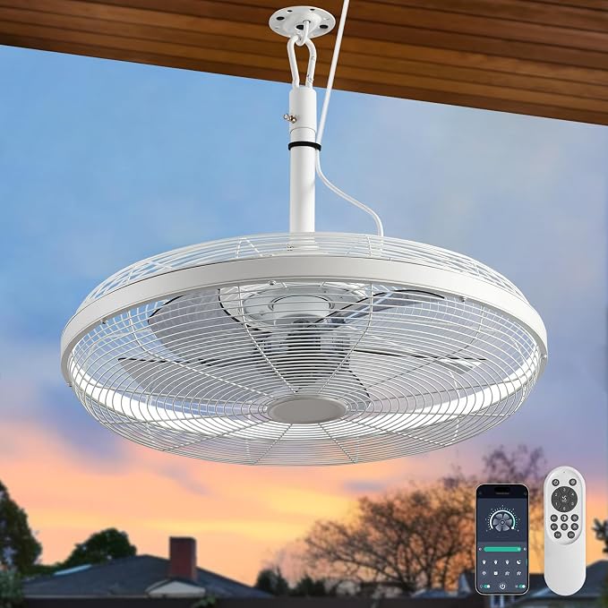 AHAWILL Outdoor Ceiling Fans with Lights, 20'' Gazebo Fan, Plug in Ceiling Fan for Patios, Pergola, Ceiling Fan with Remote Control, Hanging with Hook,Black