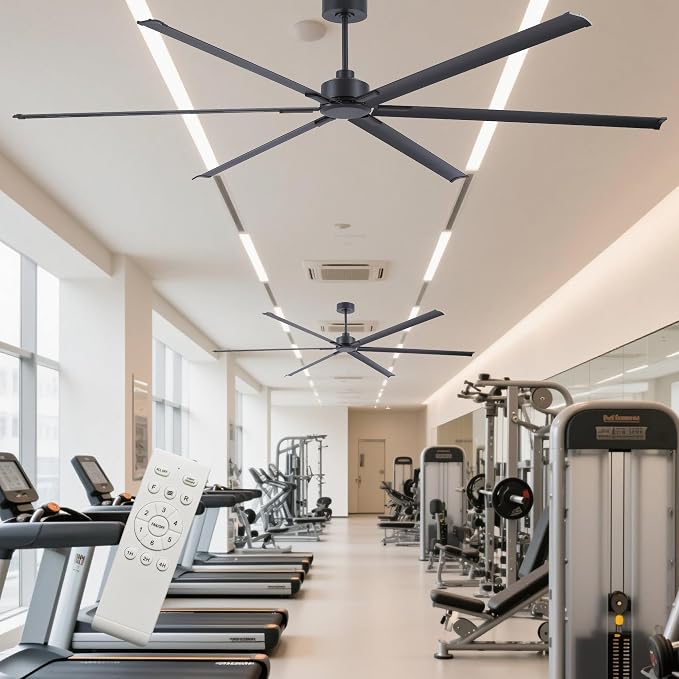 120 Inch Ceiling Fans No Light, Large Industrial Ceiling Fan with 6 Aluminium Blades, Quiet DC Motor, 6 Speeds, Modern Ceiling Fan without Light for Garage/shop/living room,Black