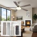 52 Inch Ceiling Fans with Lights and Remote, Bedroom Living Room Kitchen Office, 5CCT Dimmable,Dual Color 5 Blades, 6 Speed Reversible Quiet DC Motor, Double-Layer Lampshade, Sand-nickel/Wood Grain