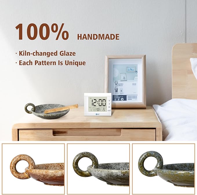 Ceramic Candle Holders with Handle, Palo Santo Holder for Burning, Vintage Farmhouse Smudge Incense Stick Bowl, Sage Burner Tray, Ash Catcher Plate for Meditation Room Home Decor (Blue Grey)