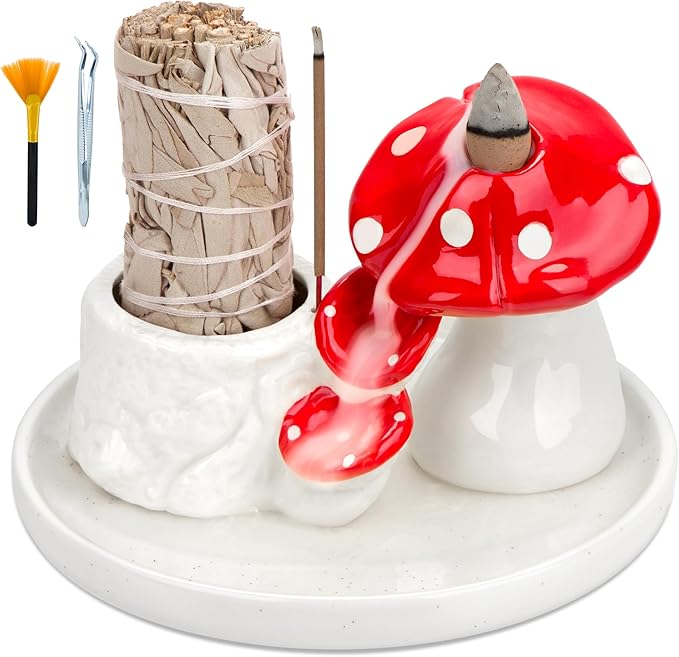 ZenBless 5 in 1 Mushroom Gifts Waterfall Incense and Candle Burner