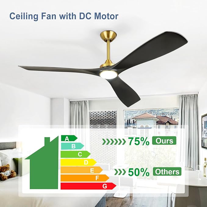 Modern Ceiling Fan with Light: Black and Gold Ceiling Fans with Remote and Smart APP Control 3 Blades - 60 Inch Ceiling Fan for Indoor Living Room Bedroom