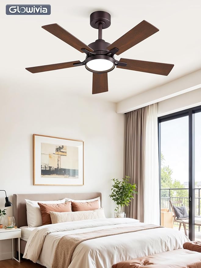 42 Inch Ceiling Fan with Lights and Remote, Smart APP Control, Dimmable with All-Setting Memory, Quiet DC Motor Reversible Blades, Damp Rated Modern Ceiling Fan for Bedroom Patio Living Room
