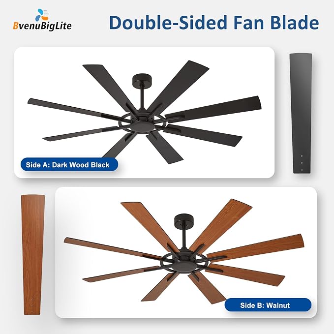 Large Ceiling Fan No Light: Modern 66 Inch 8 Blade Outdoor Ceiling Fans with Remote APP Control - Black Big Fan without Light Indoor Reversible 6 Speed Quiet DC Motor