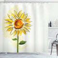 Ambesonne Flower Shower Curtain, Summer Sunflower in Watercolor Soft Pastel Toned Large Petals Artwork, Cloth Fabric Bathroom Decor Set with Hooks, 69" W x 75" L, Yellow Fern