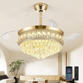 42" Fandelier Ceiling Fan with Light, Crystal Retractable Ceiling Fan with Lights and Remote, Chandelier Fans for Bedroom Living Room, Reversible DC Motor, Dimmable, 6 Speeds -Gold