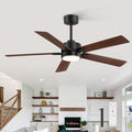 Ceiling Fans with LED Lights, 52 Inch 5-Blade Ceiling Fan Remote Control, Industrial Ceiling Fan with Reversible DC Motor, Downrod Mount LED Ceiling Light Chandelier for Bedroom (Black & Walnut)