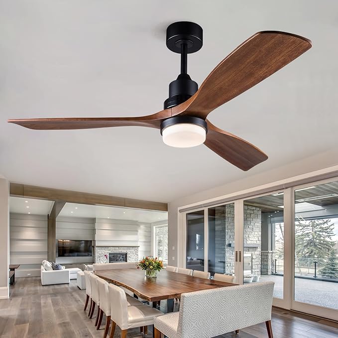 52 Inch Ceiling Fans with Lights and Remote Control, Outdoor Ceiling Fans for Patios; Black Ceiling Fan with Light for Bedroom Living Room, Solid Wood, 3CCT Dimmable, Memory Function