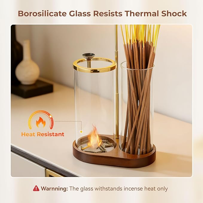 3 in 1 Incense Holder for Sticks Upside Down Anti-Ash Incense Burner with Glass Ash Catcher Backflow Cone Incense Diffuser with Adjustable Threaded Mounting for Mediation Yoga Spa Gifts Home Decor