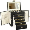KAMIER Jewelry Box for Women, 6-Layer Large Jewelry Organizer Box with Mirror & 5 Drawers for Rings, Earrings, Necklaces, Bracelets,Black