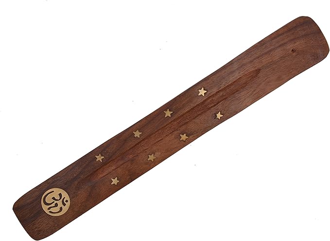 ® Wooden Incense Burner Flat Ash Catcher Assorted Designs with Brass Inlay (12)