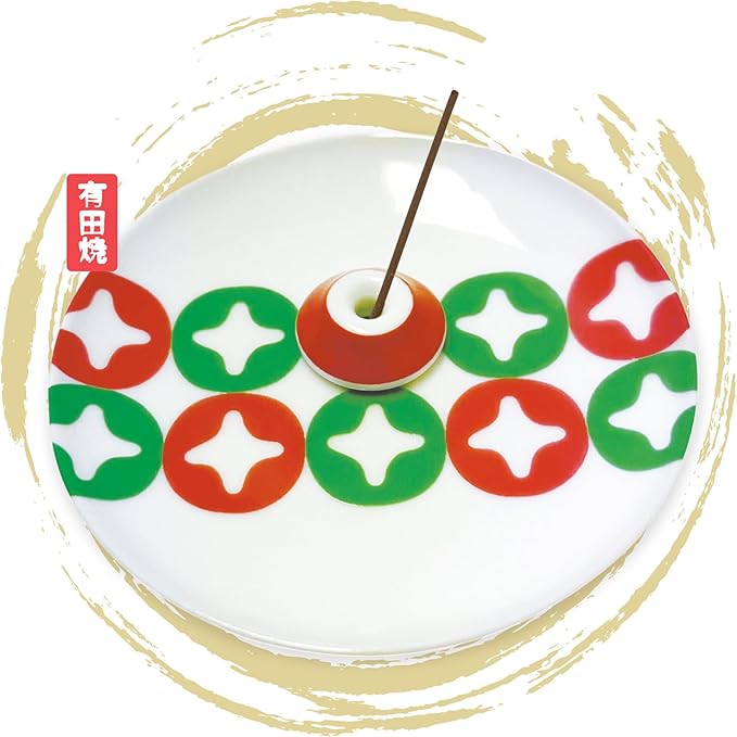 Japanese Arita Ware Incense Plate with Holder - 3.15x0.79 inches, Traditional Wamono Design, Porcelain 小紋柄香皿 (Interlocking Circles Pattern)