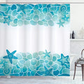 Ambesonne Ocean Shower Curtain, Modern Sealife Marine Sea Shells Stars Fish Under The Sea Image, Cloth Fabric Bathroom Decor Set with Hooks, 69" W x 84" L, Turquoise Seafoam