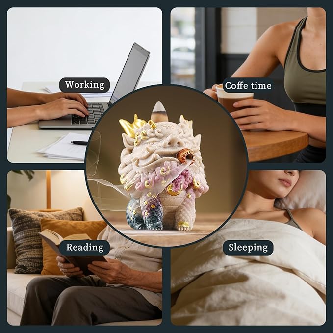 Backflow Incense Burner - Resin Tabletop Incense Holder for Cones, Fortune Dragon Statue Home Decor, Desktop Aromatherapy Ornament with Smoke Waterfall Effect for Living Room