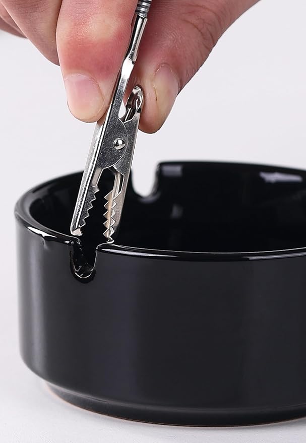 Modern Incense Holder with Flexible Metal Stand, Ceramic Ash Collector Base, Minimalist Design for Home Meditation and Aromatherapy. (Black + Clip)