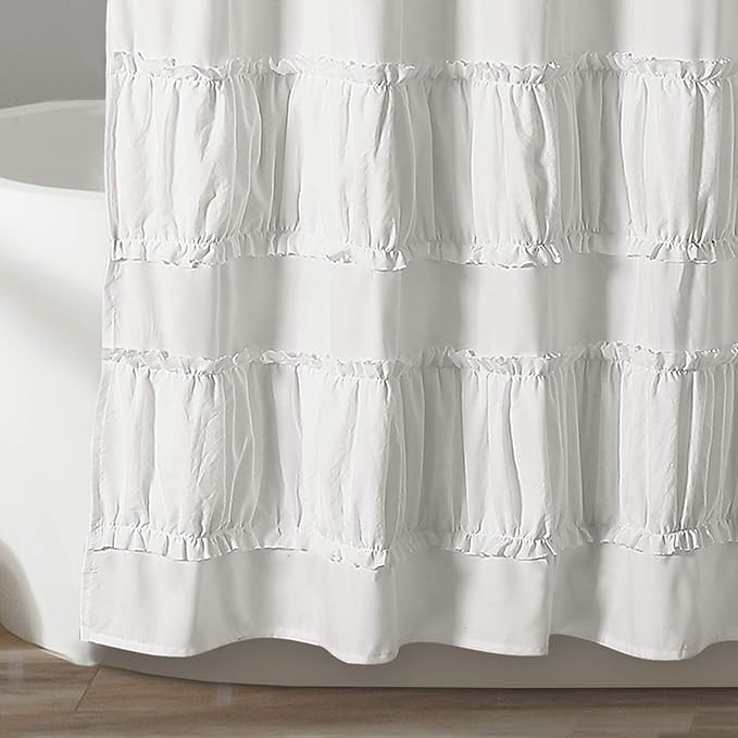 Lush Decor Nova Ruffle Shower Curtain, 72" x 72", White