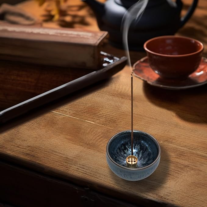 Ceramic Incense Burner Holder for Sticks, Handmade Incense Cone Holder for Coil, Sage Cones, Ash Catcher, Smudge Bowl for Yoga Meditation Room Décor