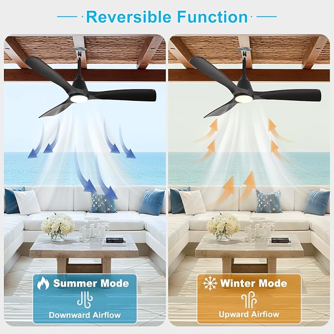 Depuley Outdoor Ceiling Fan with Lights: 42" Black Gazebo Fans Outdoor Hanging with Remote APP Control - Plug in Waterproof Fans with Light for Patio Porch Reversible Black Blades 3CCT 6 Speeds Timer