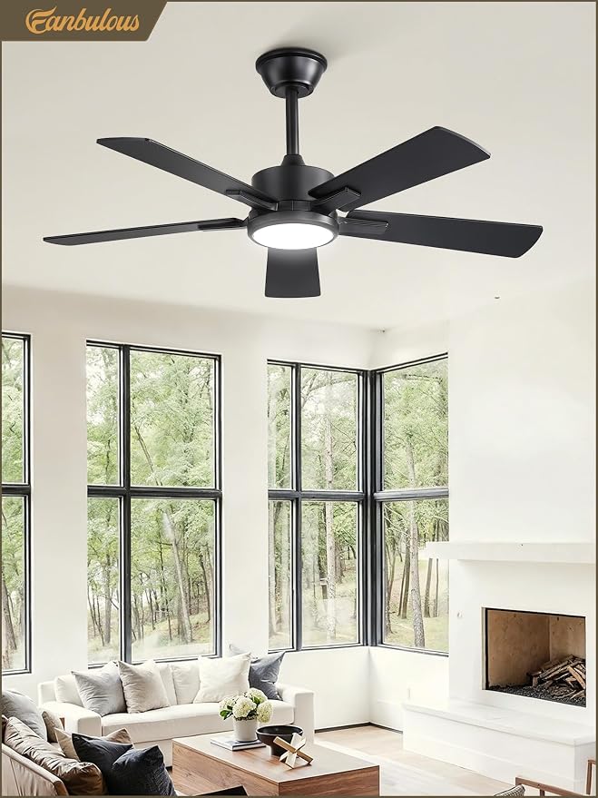 Fanbulous 42 Inch Ceiling Fans with Lights and Remote, Stepless Color Temperature Change & Dimmable 20W LED Ceiling Fan, 6 Speeds Reversible Quiet DC Motor for Bedroom, Living Room, Apartment,Black