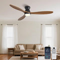 52 Inch Ceiling Fan with Light and Remote & APP Control, 3 Wooden Blades, 6 Wind Speeds, Quiet DC Motor, Indoor Flush Mount Ceiling Fan for Bedroom Living Room Farmhouse Patio