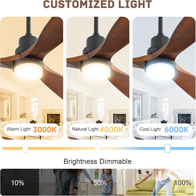 Sofucor Smart Ceiling Fan with Light, 52 Inch Solid Wood Ceiling Fans with Lights and Remote,Work with Alexa/Google, Low Profile Indoor/Outdoor Ceiling Fan, Quiet DC Motor, for Bedroom Patio Farmhouse