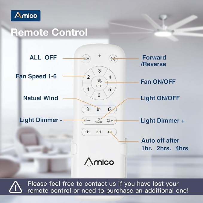Amico 80 inch Ceiling Fans with Lights,Large Ceiling Fan with Lights and Remote Control, Dimmable, 6 Speed Reversible Quiet DC Motor, Nickel Modern Ceiling fan For Living Room, Bedroom, Kitchen, Patio