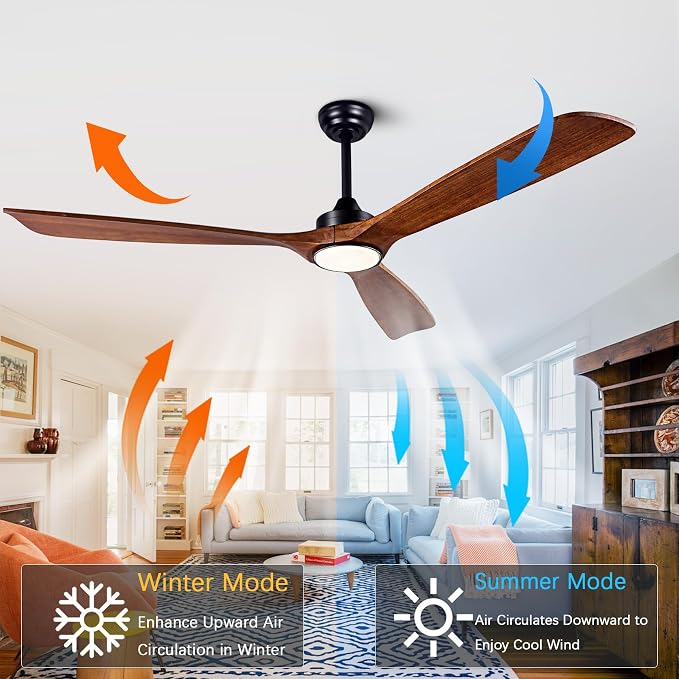 60'' Solid Wood 3Blades Ceiling Fan Light DC Motor APP Remote 3CCT Dimmable | walnut solid wood blades, pure copper quiet dc inverter motor, remote & app control,3cct dimmable led light,indoor farmhouse