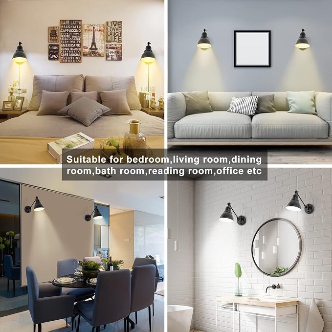 Plug in Wall Sconces Set of Two with Remote, Stepless Dimming & Stepless Colors 2700K-6500K, Swing Arm Wall Lamp, Plug in Wall Light with Night Light & Timer, Hardwired or Plug-in, LED Bulbs Included