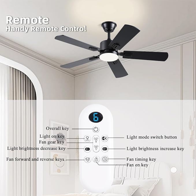FUMLTP 42 inch Modern Ceiling Fans with Lights APP/Remote Control, Low Profile Reversible 6 Speeds Ceiling Fan Light for Indoor/Outdoor Patio Bedroom Living Room,Black