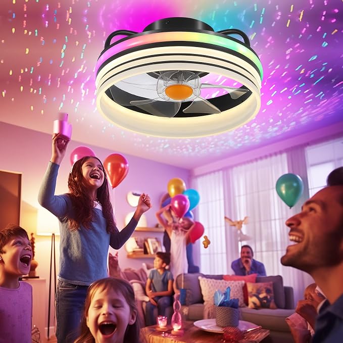 Mpayel RGB Ceiling Fans with Lights and Remote, 13" Low Profile Ceiling Fan | RGB, 6 Speeds, Dimmable, Reversible DC Motor, Modern Enclosed Flush Mount Ceiling Fan for Bedroom Kids Room