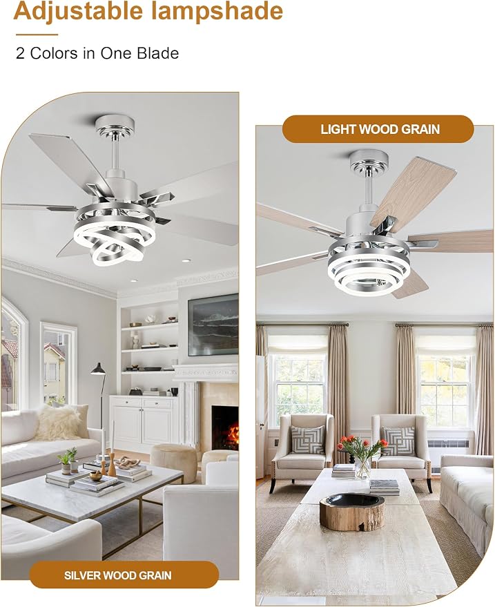 52" Modern Chandelier Fandelier Ceiling Fan with Light | DC motor, reversible, dimmable, 3 adjustable rings for DIY shape; recommended for bedroom, living room, and indoor use.